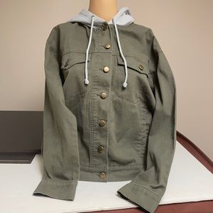 Army green jean jacket with hoodie